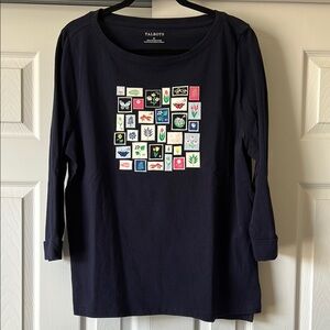 Talbots 3/4 sleeve shirt with stamp design, size xl